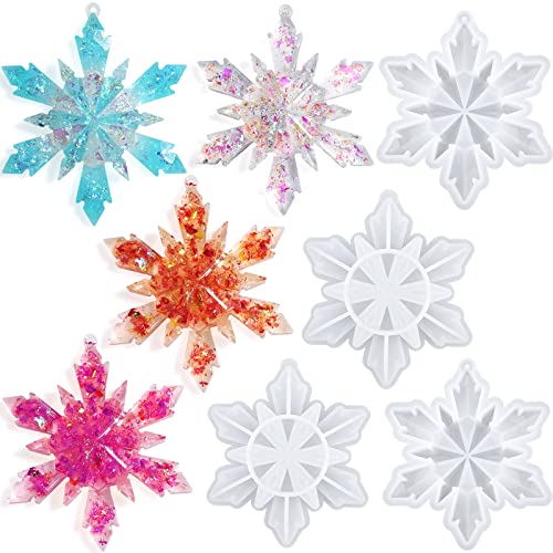 HUAKENER Christmas Resin Molds Silicone - 4 Pcs Big Snowflake Resin Mold, Christmas Ornament Resin Molds for Xmas Winter Decoration HUAKENER