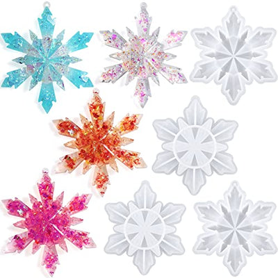 HUAKENER Christmas Resin Molds Silicone - 4 Pcs Big Snowflake Resin Mold, Christmas Ornament Resin Molds for Xmas Winter Decoration