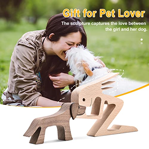 Handmade Wooden Dog Gift for Dog Lover,Wooden Carving Dog,Dog Statue Wood Small Decorations for Home,Office,Living Room iShine