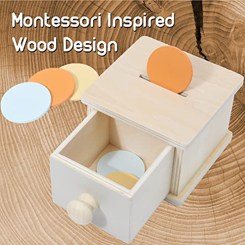Montessori Mama Montessori Coin Box, Montessori Toys for 1 Year Old Toddler Coins, Baby Wooden Montessori Toy Ball Infant Drawer Drop Montessori Mama