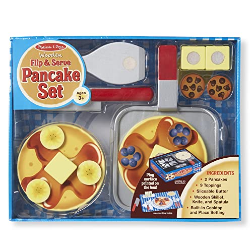 Melissa & Doug Flip and Serve Pancake Set (19 pcs) - Wooden Breakfast Play Food,Brown Melissa & Doug
