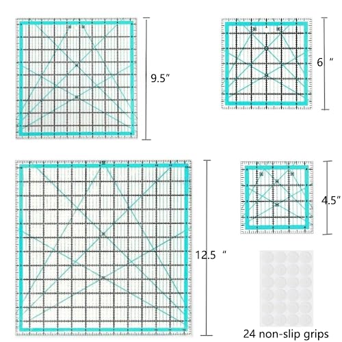 Quilting Rulers,4 Square Ruler Quilting Templates(4.5"X4.5", 6"X6", 9.5"X9.5", 12.5"X12.5"),Quilting Rulers Acrylic Rulers Fabric Cutting Ruler with ZICALSO