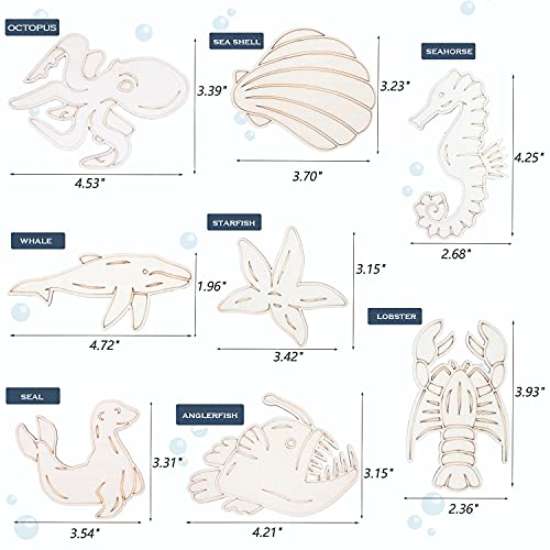 Unfinished Wood Cutouts Ocean Animals Wooden Paint Crafts Animal Wood Pieces, 16 Styles Sea Animal Life Cutouts, for Kid Home Decor Ornament DIY bunhum