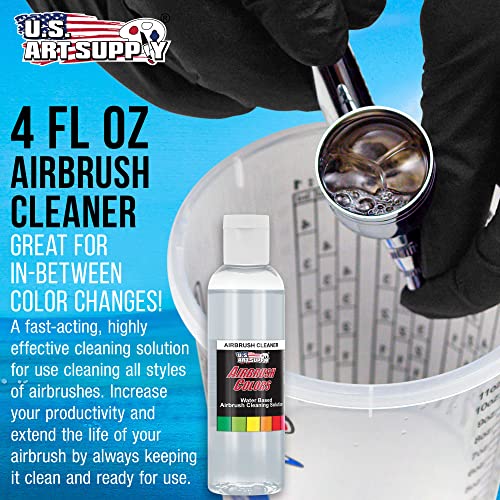 U.S. Art Supply Airbrush Cleaner, 4-Ounce Bottle - Fast Acting Cleaning Solution, Quickly Remove Water-Based Acrylic Paint, Watercolor, Makeup, Inks US Art Supply