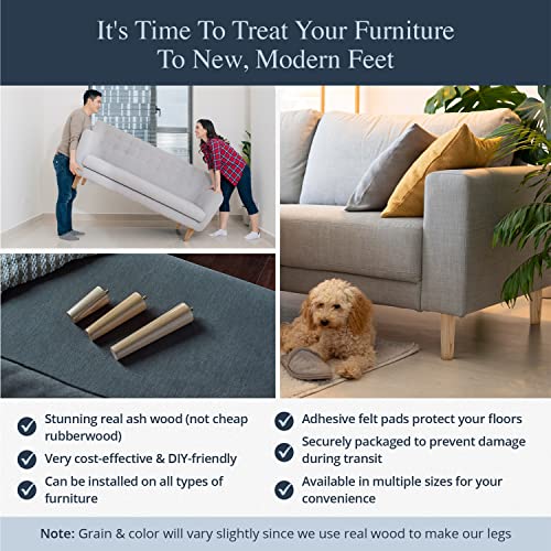 Ash Wood Furniture Legs - Premium Mid Century Legs for Sofa, Chair, Table, Dresser, Bed, Cabinet, Ottoman - Our Wooden Legs Are Easy To Install & Airy Abode