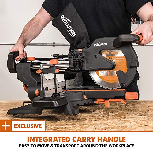 Evolution Power Tools R255SMS+ PLUS 10-Inch Sliding Miter Saw Plus Multi-Material Multi-Purpose Cutting Cuts Metal, Plastic, Wood & More 0˚ - 45˚ Evolution