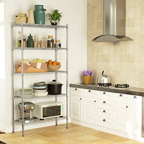 Auslar 5-Shelf Storage Shelves Heavy Duty 5 Tiers Standing Large Shelving Units Adjustable Metal Organizer Wire Rack, 14" x 36" x 72", Chrome Auslar