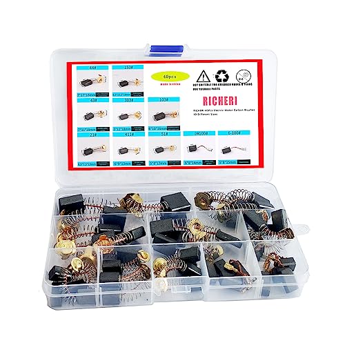 RICHERI 40Pcs Electric Motor Carbon Brushes 10 Different Sizes for Replacement Repair Power Tool Part RICHERI