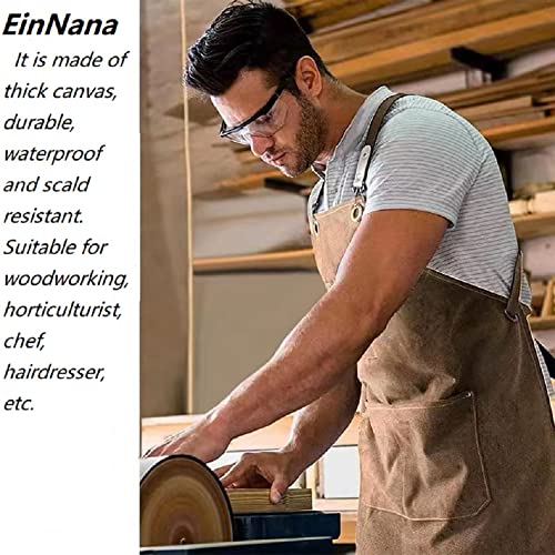 EinNana Woodworking Aprons.16 oz Durable Waxed Canvas Work Apron with Pockets. Canvas Tool Apron Adjustable Strap(Size:S-XXL).for Men/Women Suitable EinNana