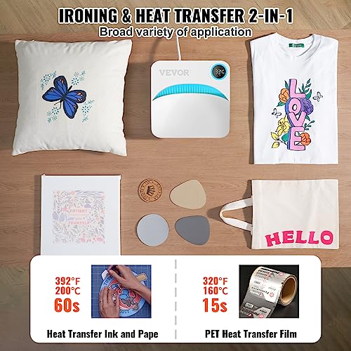VEVOR Heat Press Machine,9x9inches Portable Shirt Printing Multifunctional Sublimation Transfer Heat Press Machine Teflon Coated, Easy Iron-on Press VEVOR