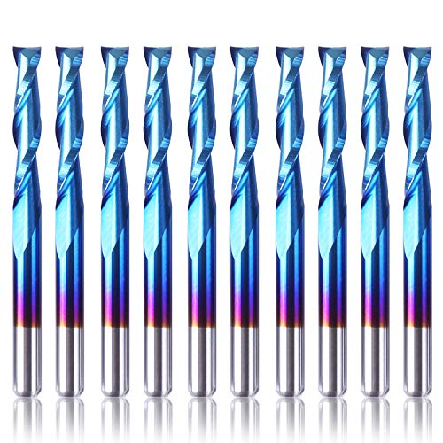 SainSmart Genmitsu 10Pcs Nano Blue Coat Flat Nose End Mill CNC Router Bits, 1/8" Shank Spiral Upcut 2 Flute End Mill Set (3.175 x 17 x 38mm) SainSmart