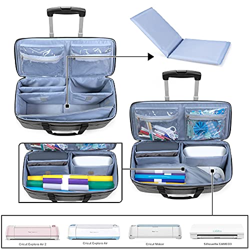 LUXJA Rolling Tote Compatible with Cricut Maker (Explore Air) and Easy Press (9 inches x 9 inches), Die-Cut Machine Carrying Case with Wheels (Come LUXJA