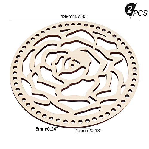 AHANDMAKER 2 pcs Natural Wooden Basket Bottom, 7.8 Inch Rose Circle Blank Hollow Crochet Basket Wood Base for DIY Knitting Bag Bottom Shaper Craft AHANDMAKER