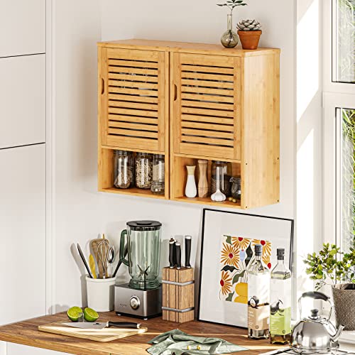 VIAGDO Bamboo Wall-Mounted Bathroom Cabinet with Adjustable Inner Shelf and Single Door VIAGDO