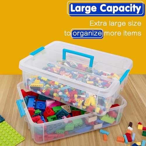 TERGOO 2 Layer Plastic Storage Containers with Lids, Multipurpose Clear Stack & Carry Box, Portable Craft Organizers and Storage Bin for Organizing TERGOO