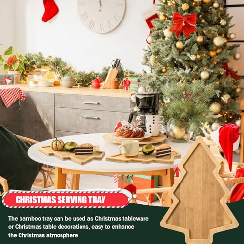 3 Pcs Christmas Wooden Appetizer Tray Christmas Tree Shaped Wooden Serving Platter Sushi Serving Tray Wood Charcuterie Board Tray Snack Dessert Candy AWIZOM