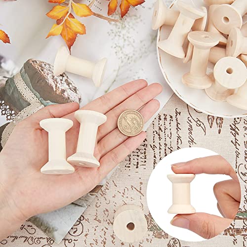 PH PandaHall 30pcs Wood Spools 1.85 Inch Unfinished Empty Spools Weaving Bobbins Empty Thread Spool Wooden Craft Spools for Embroidery Thread, Pom PH PandaHall