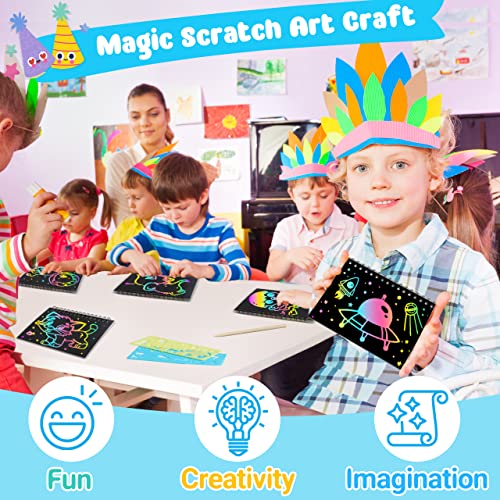 ZMLM Scratch Art Party Favors: 4 Pack Rainbow Scratch Paper Art Set for Kids 3-12 Years Old Art and Craft Notebook Girl Boy Birthday Gift Goodie Bag ZMLM