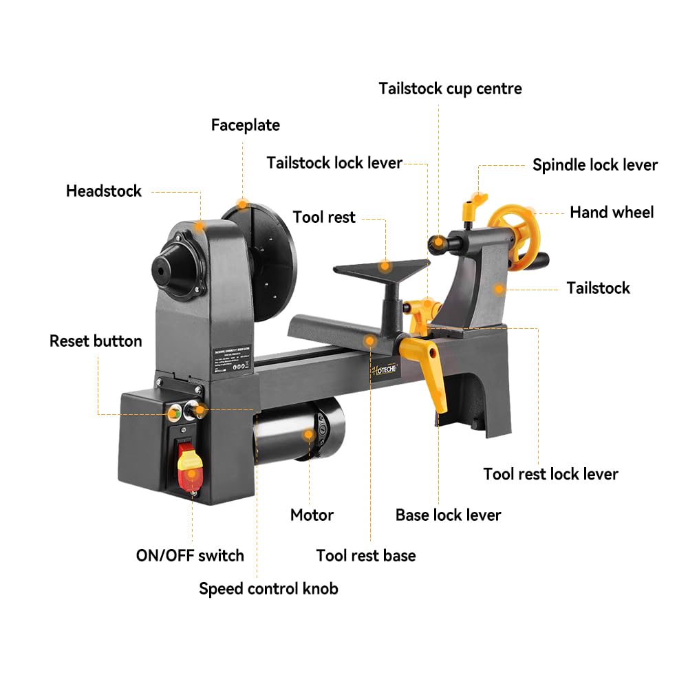 Hoteche Benchtop Wood Lathe 3-Amp 10-Inch x 13-Inch Variable Speed Mini Power Woodturning Tool Hoteche