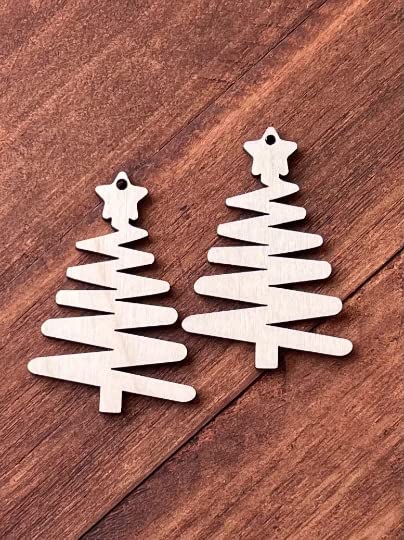 12 Pieces (Many Size Options) Smooth Unfinished Wood Xmas Tree Laser Cutout Dangle Earring Jewelry Blanks Charms Ornaments Shape Crafts Made in Texas Texan Wood Crafts
