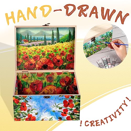 6 Pcs Large Unfinished Wooden Box with Hinged Lid and Front Clasp, Rectangle Unpainted Crafts DIY Wood Boxes Treasure Chest Stash Box for Art Gifts Yookeer