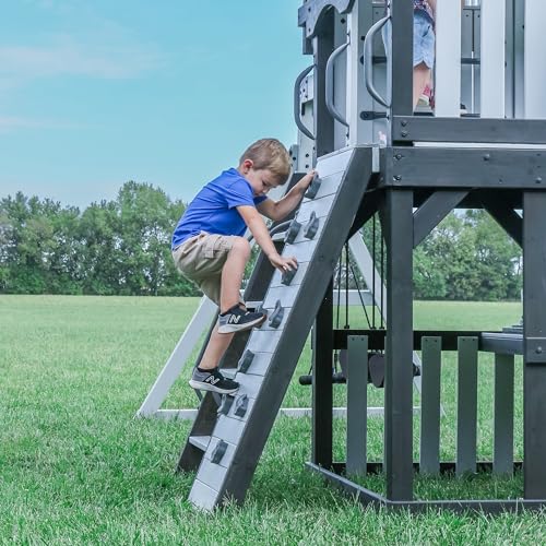 Backyard Discovery Whispering Point All Cedar Wooden Swing Set, Raised Club House, Grey Wave Slide, Web Swing, Climbing Wall, 2 Belt Swings, Crow's Backyard Discovery