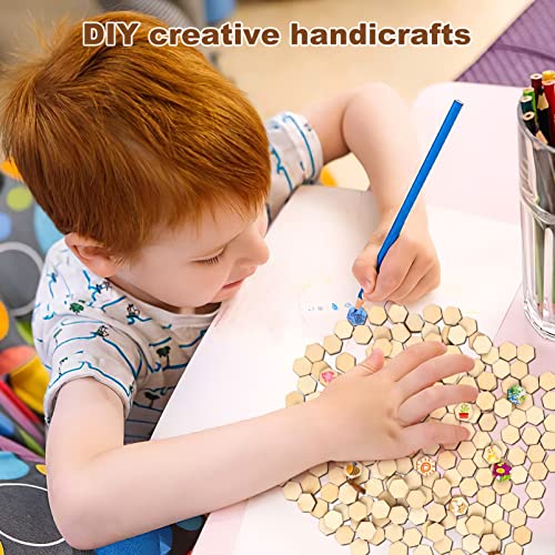 MAGICLULU 200 Pcs Unfinished Wood Hexagon Pieces Unfinished Wood Cutout Hexagon Shape Hexagon Blank Unfinished Wood Slices for Craft DIY Projects MAGICLULU