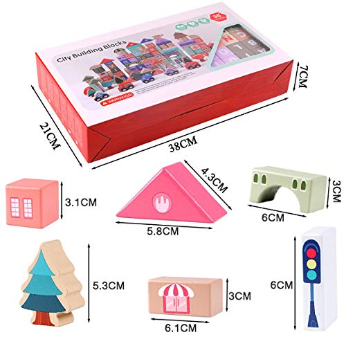 CICITOYWO Wooden Building Blocks Set Wood Kids Construction Stacker Stacking Preschool Learning Educational Preschool Toys Kit for Toddler 3+ Year CICITOYWO