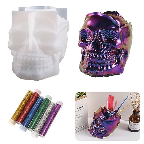 Nenkarn Skull Resin Mold, 3D Large Skull Resin Mold for Makeup Brush Holder, Candle Making, Home Decor, Jewelry Candy Container Box, DIY Resin Epoxy Nenkarn