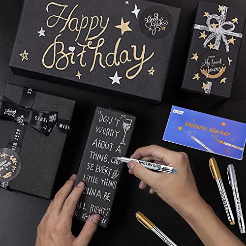 Dyvicl Premium Metallic Markers Pens - Silver and Gold Paint Pens for Black Paper, Glass, Rock Painting, Halloween Pumpkin, Card Making, Scrapbook Dyvicl