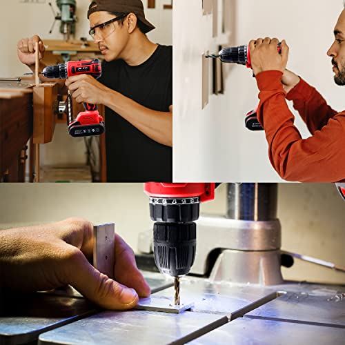 jar-owl 21V Max Cordless Drill/Driver Kit, Brushless, Tool Set with Drill and 112pcs Household Hand Tool Kit for Daily Home Repair, Red jar-owl