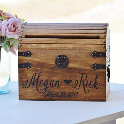 Personalized Wedding Card Box Wood Wedding Card Box with Slot Option 5th Anniversary Gift Wedding Memory Chest Custom Keepsake Trunk Generic