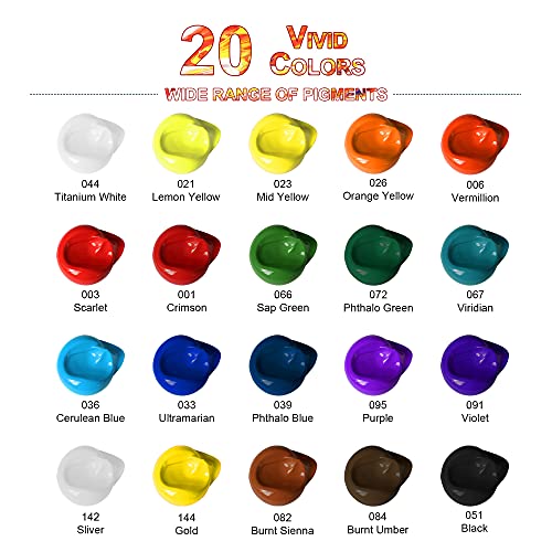 PENTRISTA Acrylic Paint,20 Colors (75ml/2.54oz) Acrylic Paint Set,Heavy Body Acrylic Paints,Rich Pigment, Water Proof, Acrylic Paint Sets for Adults, PENTRISTA