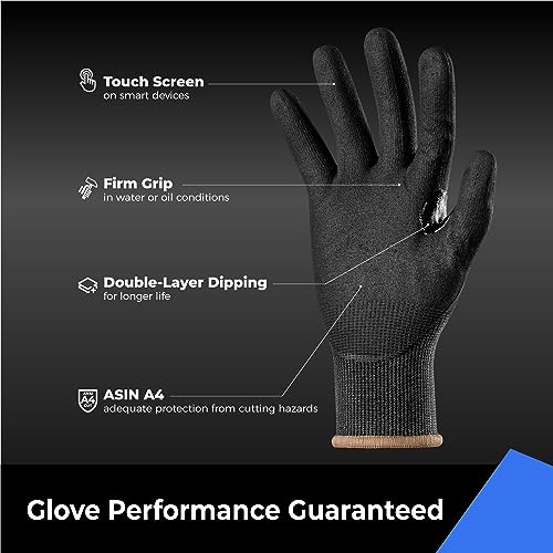 toolant A4 Cut Resistant Work Gloves with Grip, Ultra Thin Safety Glove for Fishing, Wood Carving, Gardening,1/3 Pairs,S-XL toolant