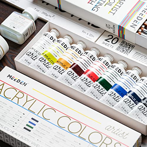 MEEDEN Professional Acrylic Paint Set, Artist Grade Acrylic Paint Tubes, Heavy Body Acrylic Paints for Adults, Art Supplies for Canvas Painting, 2 MEEDEN