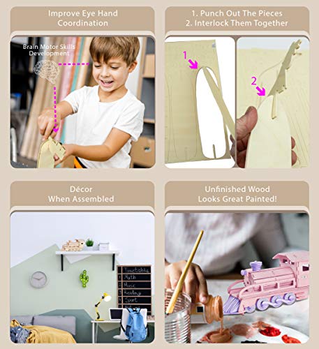 Puzzled 3D Puzzle Steam Train Wood Craft Construction Model Kit, Fun Unique & Educational DIY Wooden Toy Assemble Unfinished Craft Hobby Classic Puzzled