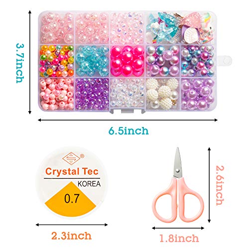 OSNIE Kids DIY Bead Jewelry Making Kit with 400+ Beads & Charms for Creative Bracelets Necklaces Rings, Children Mermaid Starfish Shell Princess OSNIE