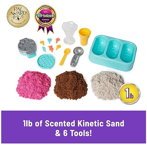 Kinetic Sand Scents, Ice Cream Treats Playset with 3 Colors of All-Natural Scented Play Sand & 6 Serving Tools, Sensory Toys, Christmas Gifts for Kinetic Sand