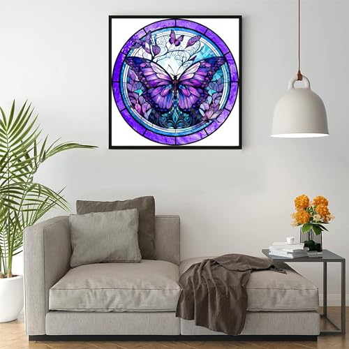 ajepon 5D Butterfly Diamond Painting Kits for Adults-Stained Glass Butterfly Diamond Art Kits for Adults, Butterfly Gem Art Kits for Adults for Gift ajepon
