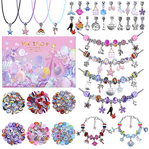 VICTLOV 126 Pieces Charm Bracelet Making Kit, DIY Craft for Girls, Unicorn/Mermaid Crafts Gifts Set for Arts and Crafts for Girls Teens Ages 8-12 VICTLOV