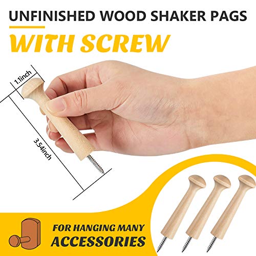 Wooden Shaker Peg Wood Screw-on Shaker Pegs 2.9 Inch Long Unfinished Wood Shaker Racks for Hanging Clothes Hats Towel and More DIY Paint Color (10 Jetec