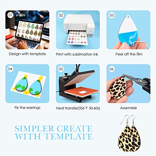 HTVRONT Sublimation Wood Earring Blanks Bulk - 50 Pcs with Blue Protective Film - Unfinished MDF Teardrop Earrings for Sublimation Printing with HTVRONT