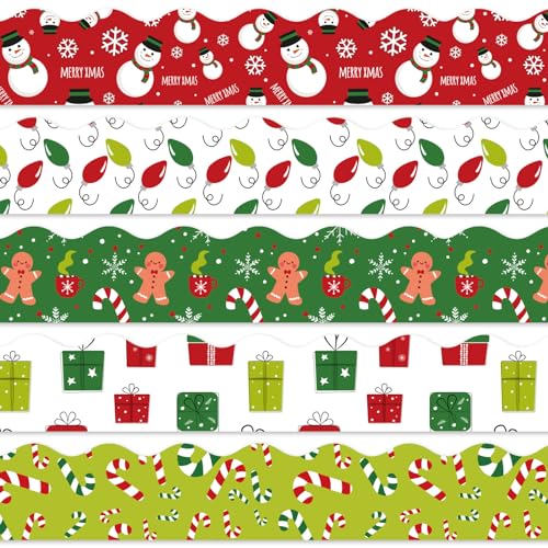 Whaline 69Ft Christmas Bulletin Board Borders Snowman Gingerbread Man Candy Bulb Self-Adhesive Bulletin Border Stickers for Holiday Classroom Office Whaline