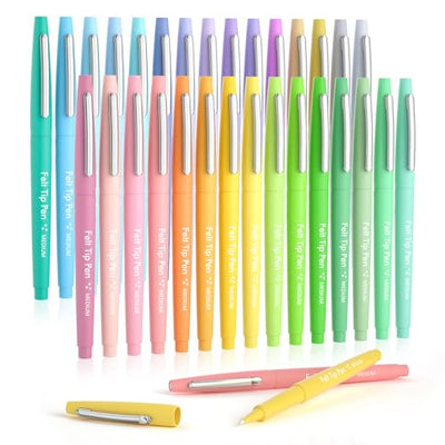 Lelix 30 Colors Felt Tip Pens, Medium Point Pastel Colored Pens, Felt Tip Markers Pens For Journaling, Writing, Note Taking, Planner Coloring,