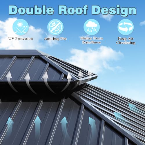 MUPATER 12X20 FT Hardtop Gazebo with Galvanized Steel Double Roof, Outdoor Metal Pergola Gazebo with Aluminum Frame, Mesh Nettings and Curtains for MUPATER