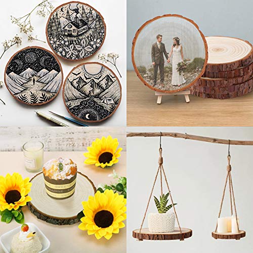 Fuyit Wood Slices 10 Pcs 4.7-5.1 Inches Unfinished Natural Tree Slice Wooden Circle with Bark Log Discs for DIY Arts and Craft Rustic Wedding Fuyit