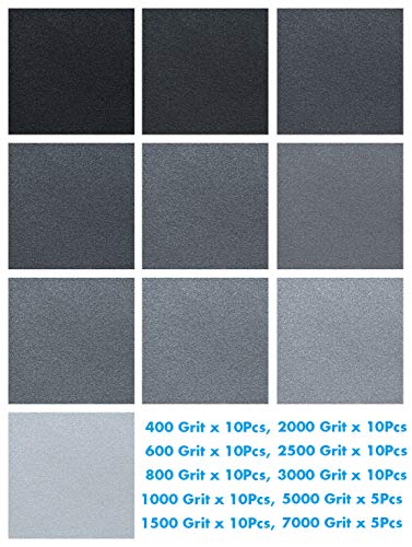 Anezus 90Pieces Sandpaper Assortment 400 to 3000 5000 7000 Grit Wet Dry Fine Sand Paper Assortment for Automotive Sanding Car Painting Wood Furniture anezus