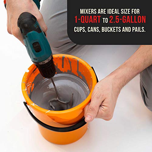 TCP Global 2 Types of Paint, Epoxy Resin, Mud Power Mixer Blade Drill Tools for Mixing Quarts to 2.5 Gallon Buckets - 14" Long, 1/4" Round and 5/16" TCP Global