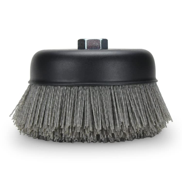 BHA 6" Abrasive Filament Nylon Bristle Cup Brush, 5/8"-11 Thread Arbor - Gray (80 Grit) BHA