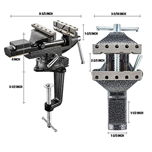 Dual-Purpose Bench Vise 3.3" Universal with Multifunctional jaw, 360° Swivel Clamps on Vise, Multi-functional Combined Vise with Quick Adjustment, WoodArtSupply